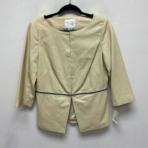Helios & Luna Tan Beige Long Sleeve Hook & Eye Front Lined Leather Jacket M $695